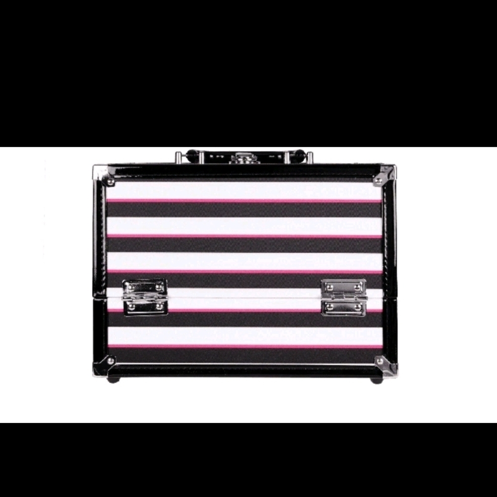 Caboodles Striped Cosmetic Case in Black, White & Pink